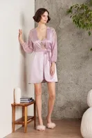 Saten Gecelik Sabahlık Pijama Takım Şort Takım 6'lı Gelin Çeyiz Seti Pierre Cardin 6005 Pembe görsel 14