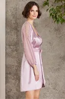Saten Gecelik Sabahlık Pijama Takım Şort Takım 6'lı Gelin Çeyiz Seti Pierre Cardin 6005 Pembe görsel 15