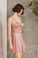 Saten Gecelik Sabahlık Pijama Takım Şort Takım 6'lı Gelin Çeyiz Seti Pierre Cardin 6005 Somon görsel 10