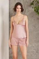 Saten Gecelik Sabahlık Pijama Takım Şort Takım 6'lı Gelin Çeyiz Seti Pierre Cardin 6005 Somon görsel 12