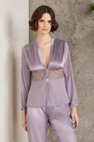 Saten Gecelik Sabahlık Pijama Takım Şort Takım 6'lı Gelin Çeyiz Seti Pierre Cardin 6005 Lila görsel 7