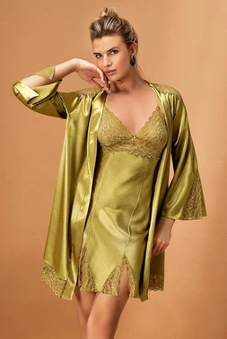 Nurteks Saten Kimono Takım Yeşil Nurteks 5325