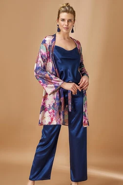 Nurteks Saten Pijama Takım Lacivert Nurteks 5951