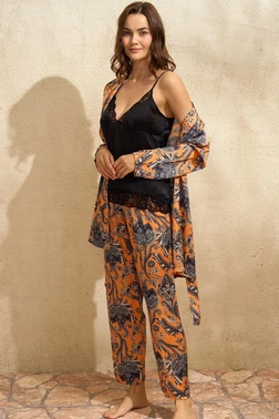 Anıl Saten Sabahlık Atlet ve Pantolon Takım Anıl 5621