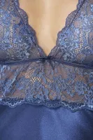 Saten Sırt Dekolteli Dantelli Midi Gecelik Pierre Cardin 905  Lacivert görsel 20