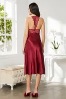 Saten Sırt Dekolteli Dantelli Midi Gecelik Pierre Cardin 905  Bordo görsel 15