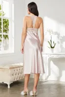 Saten Sırt Dekolteli Dantelli Midi Gecelik Pierre Cardin 905  Pudra görsel 6