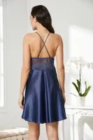 Saten Transparan Dantelli Çapraz Askılı Gecelik Pierre Cardin 850 Lacivert görsel 16