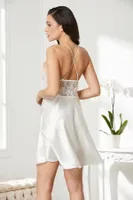 Saten Transparan Dantelli Çapraz Askılı Gecelik Pierre Cardin 850 Ekru görsel 14