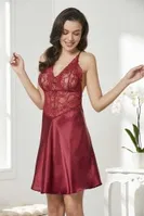 Saten Transparan Dantelli Çapraz Askılı Gecelik Pierre Cardin 850 Bordo görsel 9
