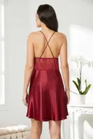 Saten Transparan Dantelli Çapraz Askılı Gecelik Pierre Cardin 850 Bordo görsel 7