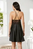 Saten Transparan Dantelli Çapraz Askılı Gecelik Pierre Cardin 850 Siyah görsel 4