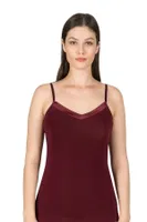 Saten Yaka İnce Askılı Viskon Esnek Yumuşak Kadın Atlet Özkan 25217  Bordo görsel 5