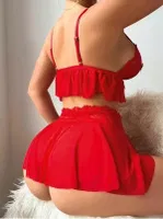 Seksi Kırmızı Etekli Sütyen Takım Lily Bianca LB-126 Kırmızı detay görünüm