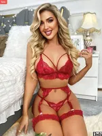 Seksi Kırmızı İpli Dantel Fantezi Jartiyer Takım Real Passione 7112 Kırmızı detay görünüm