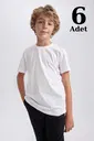 Sıfır Yaka Erkek Çocuk Beyaz Tişört Kısa Kollu %100 Pamuk Arma Yıldız 5504 - 6 ADET