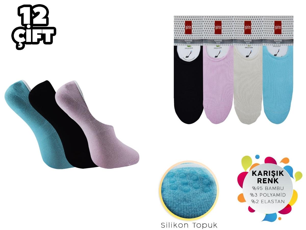Dikişsiz Silikonlu Bambu Kadın Babet Çorap 12'li Şirin 4023 - 12 ADET