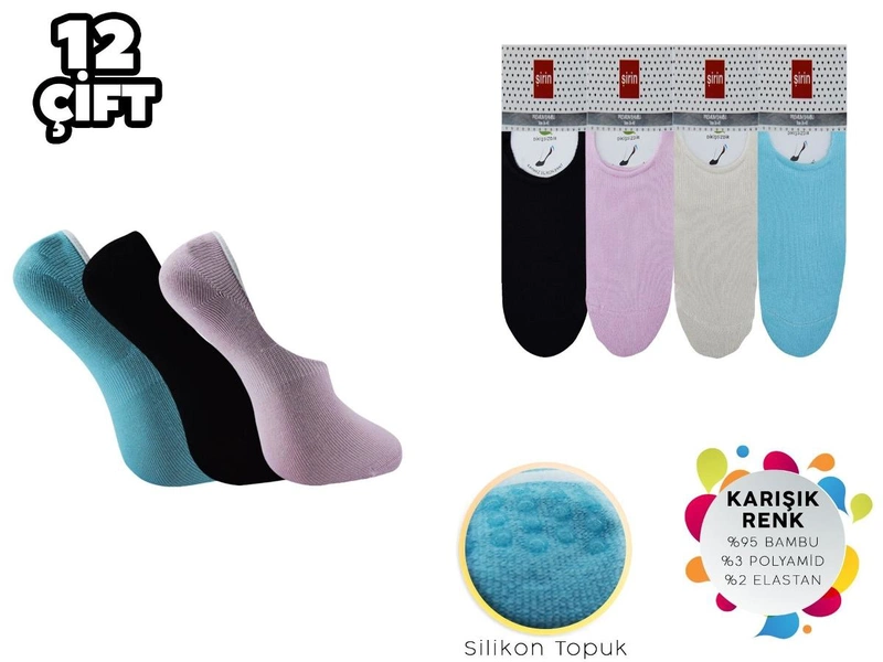 Dikişsiz Silikonlu Bambu Kadın Babet Çorap 12'li Şirin 4023 - 12 ADET