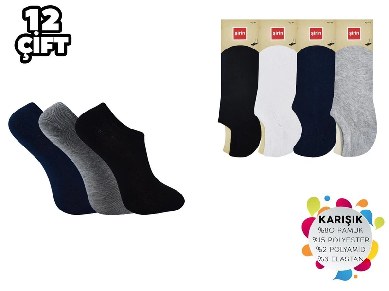 Karışık Renk Erkek Penye Babet 12'li Şirin 7027-027 - 12 ADET