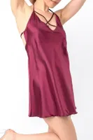 Sırt Askılı Dekolteli Mini Saten Gecelik DoReMi 002-001279 Bordo görsel 7