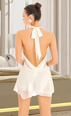 Pink Night Sırt Dekolteli Beyaz Seksi Mini Elbise Pink Night 3412 - Alternatif Görünüm