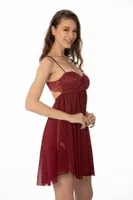 Sırt Dekolteli Şifon Dantelli Kısa Gecelik Pierre Cardin 880  Bordo görsel 8