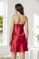 Sırtı Çapraz Askılı Saten Dantelli Kısa Gecelik Pierre Cardin 860 Kırmızı görsel 21