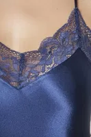 Sırtı Çapraz ipli Saten Dantelli Kısa Gecelik Pierre Cardin 870  Lacivert görsel 30