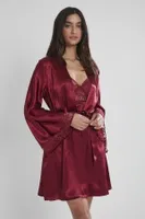 Sırtı Kalp Dantelli Saten Gecelik Sabahlık Takımı Pierre Cardin 4090  Bordo görsel 16