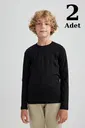 Siyah 2li Erkek Çocuk Badi Uzun Kollu Tişört Arma Yıldız 5568 - 2 ADET