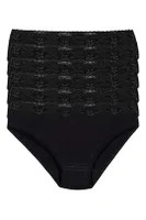 Siyah 6'lı Paket Likralı Beli Dantelli Kadın Bikini Külot Yıldız 3528 Siyah