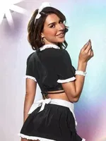 Siyah Beyaz Dekolteli Hizmetli Kostüm İzabel 9009 Siyah detay görünüm