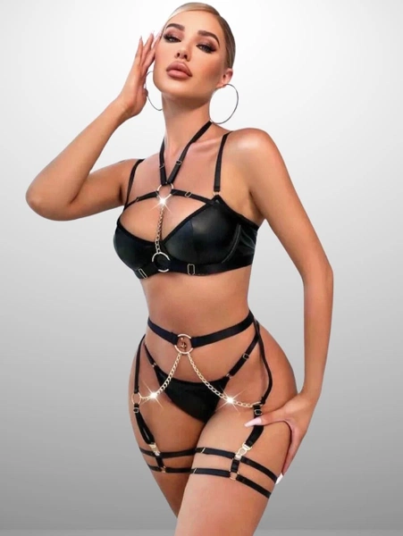 Siyah Deri Harness Daria 6625