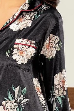 XSES Siyah Düğmeli Gömlek Yaka Saten Empirme Pijama Çeyiz Seti XSES 2000 - Alternatif Görünüm