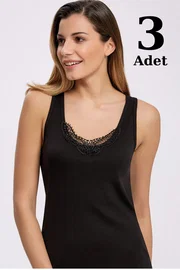 Arma Yıldız Siyah Geniş Askılı Dantelli Atlet 3lü Paket Arma Yıldız 3328 - 3 ADET