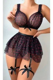 Ruselin Siyah Kırmızı Kalpli Etekli Fantazi Gecelik Ruselin 2067