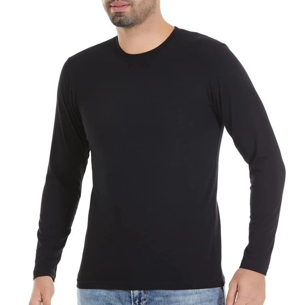 Siyah O-Yaka Uzun Kollu Likralı Erkek T-Shirt Yıldız 86