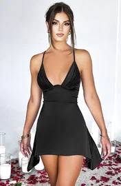 Pink Night Siyah Şık Kadın Seksi Elbise Pink Night 4403