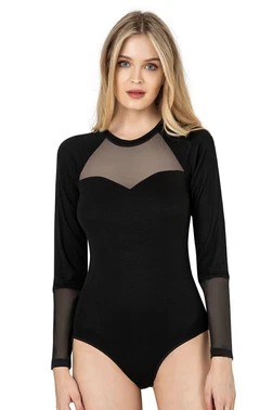Özkan Siyah Uzun Kollu Tül Viskon Kaşkorse Fitilli Esnek Yumuşak Örme Çıtçıtlı Body Özkan 26865