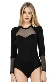 Özkan Siyah Uzun Kollu Tül Viskon Kaşkorse Fitilli Esnek Yumuşak Örme Çıtçıtlı Body Özkan 26865