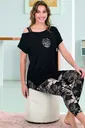 Siyah Viskon Düşük Kollu Rahat Kesim Kapri Pijama Takımı Lady 12067