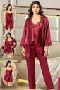Şortlu Empirme 4Lü Saten Sabahlık Pijama Çeyiz Seti XSES 2165