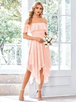 Straplez Madonna Yaka Uzun Kadın Seksi Elbise Pink Night 5587 Pudra