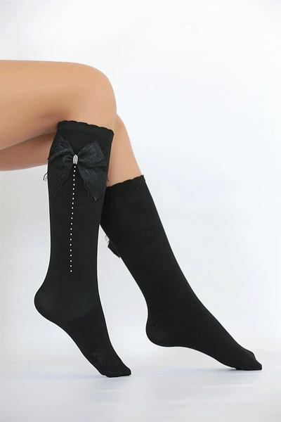 Süslü Soft Çocuk Dizaltı Çorap Siyah Daymod D2242029