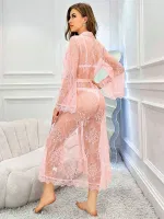 Tam Dantelli Pembe Uzun Sabahlık Pink Night 1320 Pembe detay görünüm