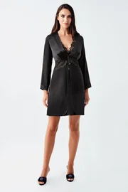 İmaj Transparan Mini Saten Üst Kısmı Dantelli Fantazi Gecelik Takımı 4230