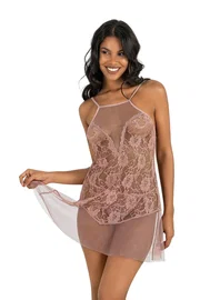 Ahu Lingerie Transparan Vizon Kısa Tül Gecelik Ahu Primoda 4227