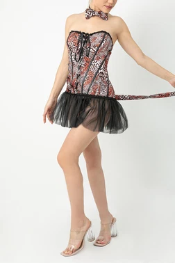 Phevos Tül Detay Korse Leopar Kadın Kostüm Phevos 012-000139 - Alternatif Görünüm