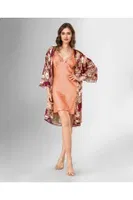 Turuncu Çiçekli Sabahlık Gecelik Takımı Ahu Lingerie Loriva 1849 Turuncu