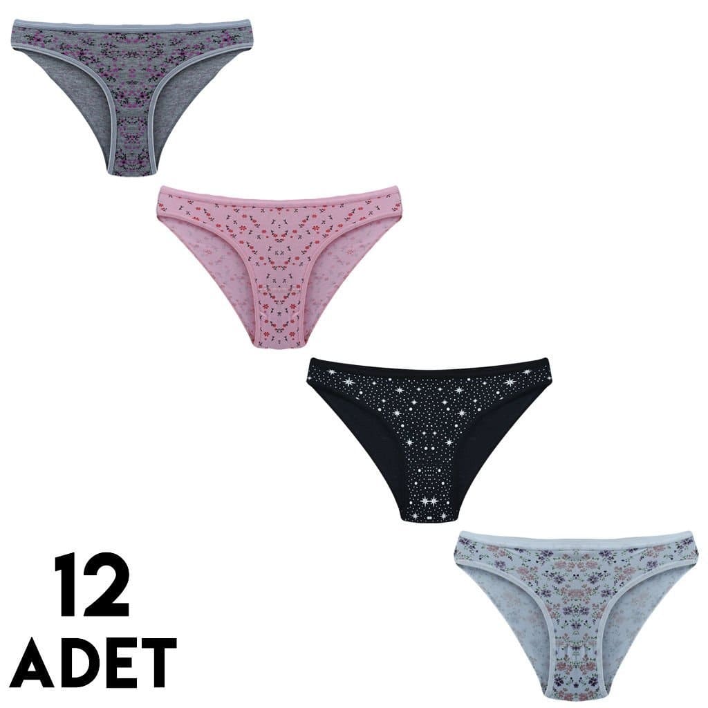 Karışık Desenli Hilda Kadın Bikini Külot 12'li Tutku 0585